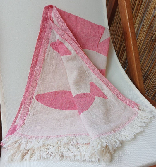 Fouta Poissons Framboise Jacquard 100% coton