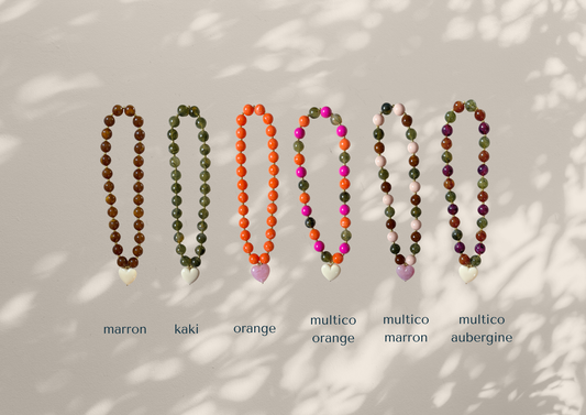 COLLIER ALMA - COLLIER PERLES RONDES / BOULES: Multico marron / kaki / aubergine