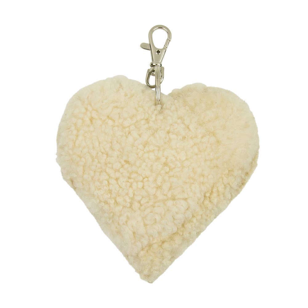 Porte-clés en forme de cœur de mouton blanc 10 cm
