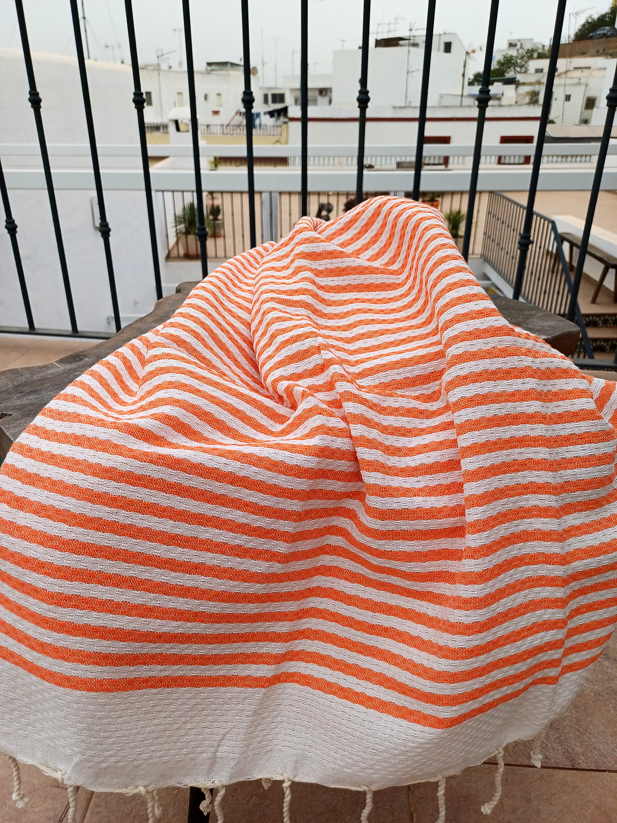 Fouta Atlántico Orange nid d'abeille 100% coton