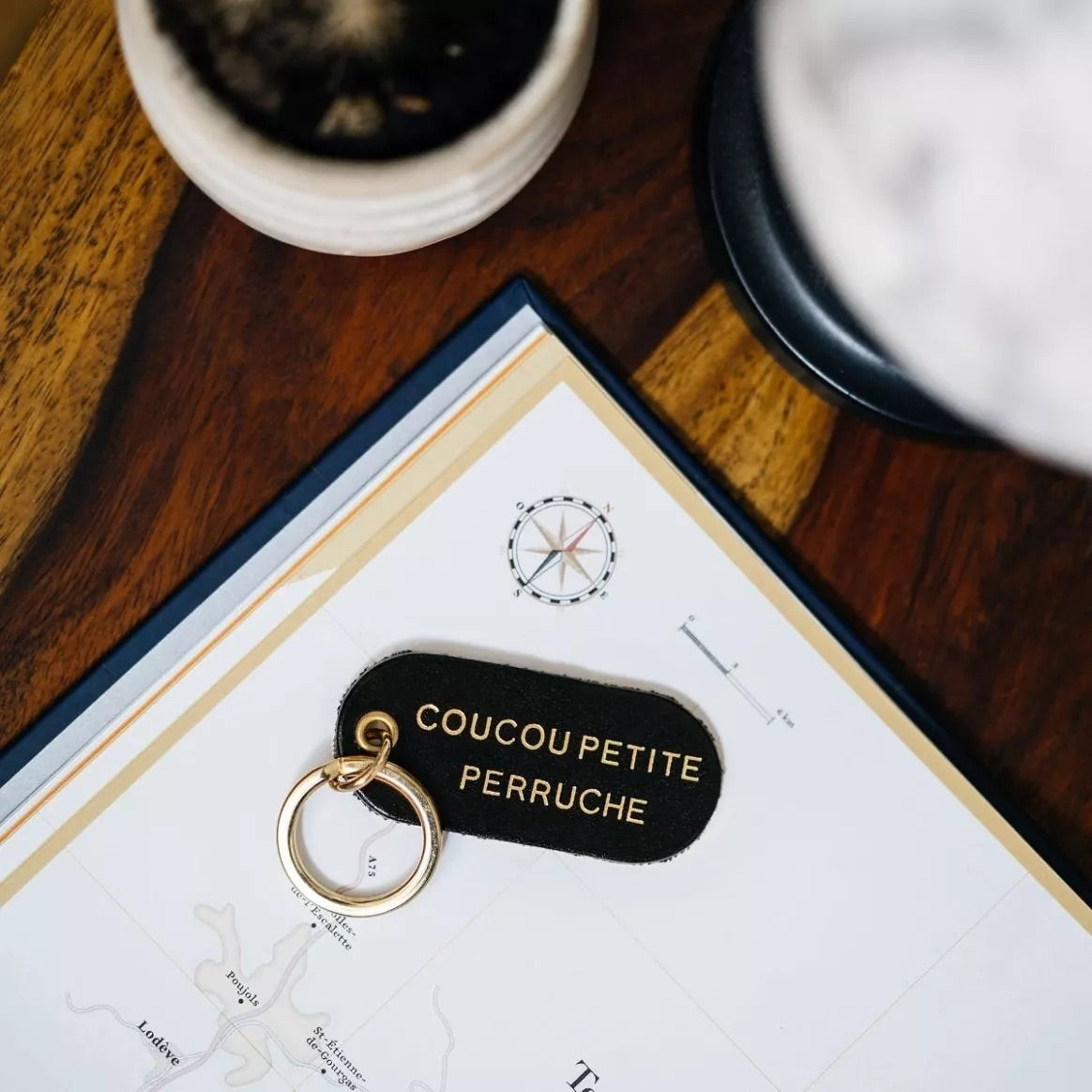 Porte-clé à message en cuir - coucou