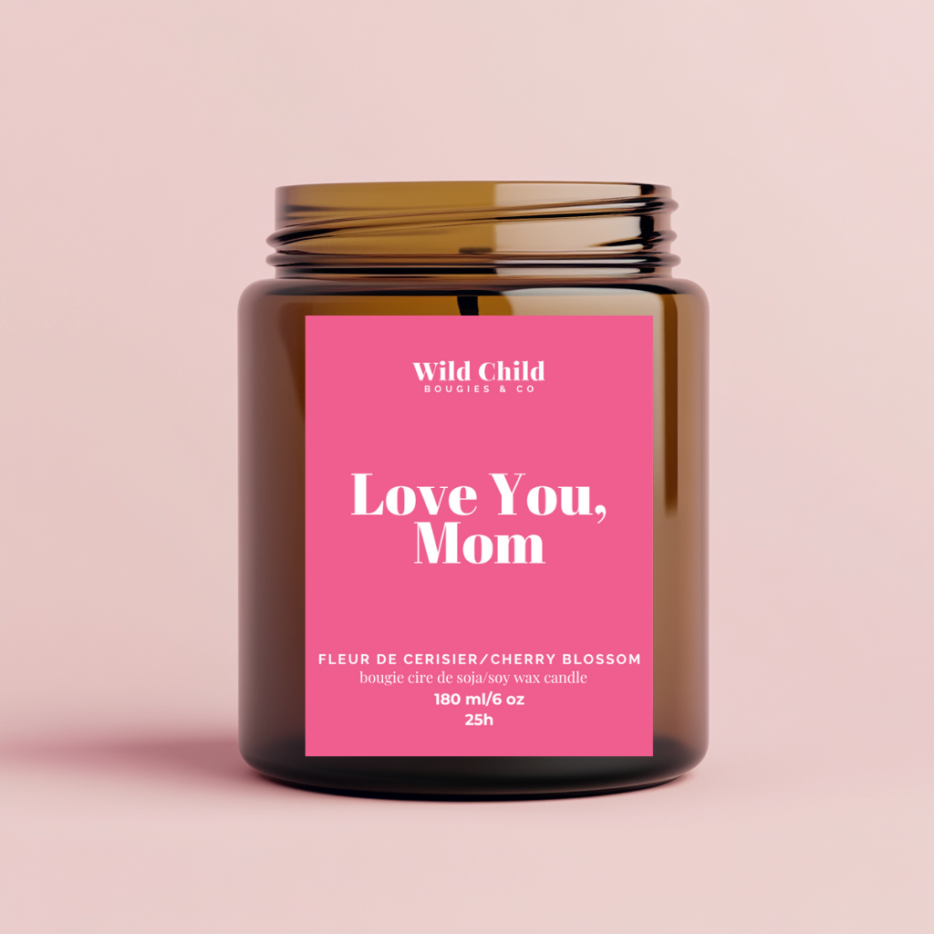 "Love you mom" Bougie cire de soja et parfum au choix 25h: Fleur de Cerisier