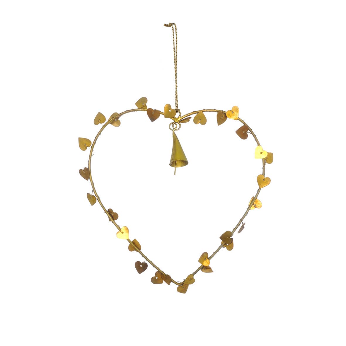 Coeur en laiton orné de pampilles coeurs et d'une cloche