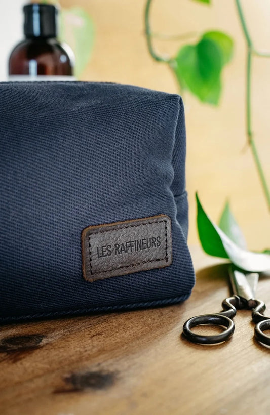 Trousse de toilette en toile et cuir - Bleu