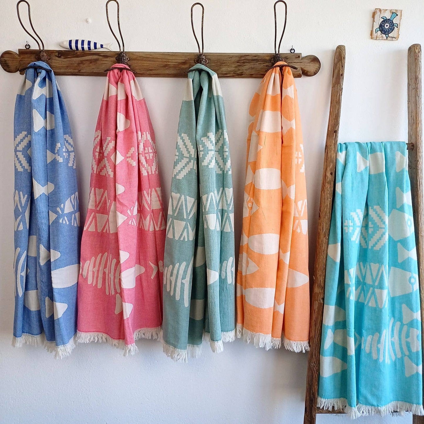 Fouta Poissons Vert céladon Jacquard 100% coton