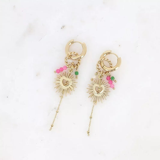 Créoles Gaella - pierres naturelles, pendentif coeur ajouré