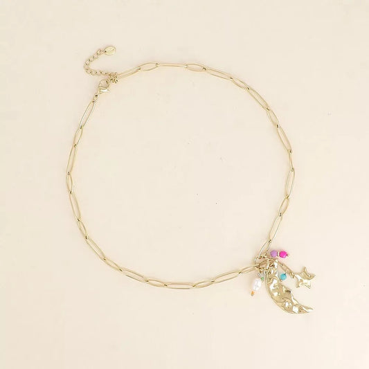 Collier - lune, étoile et perles