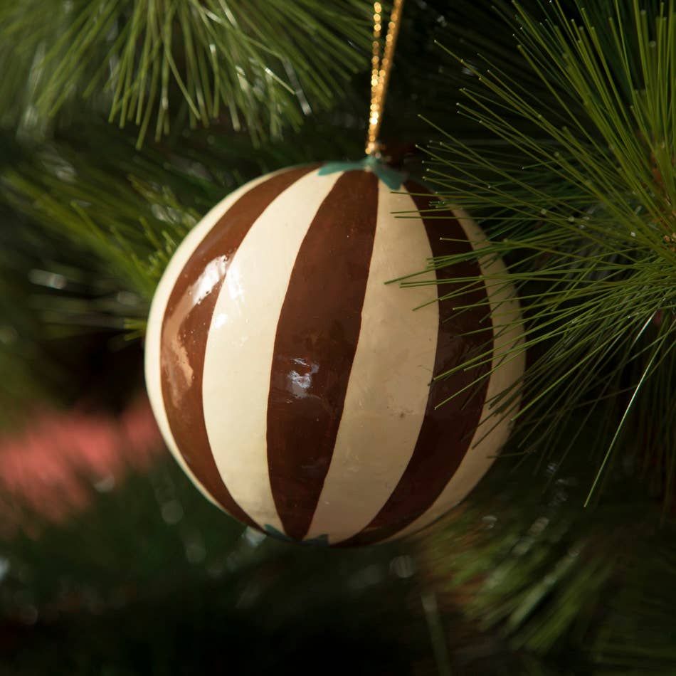 Ensemble de 4 boules de Noël en papier mâché peintes à la main bleu et marron