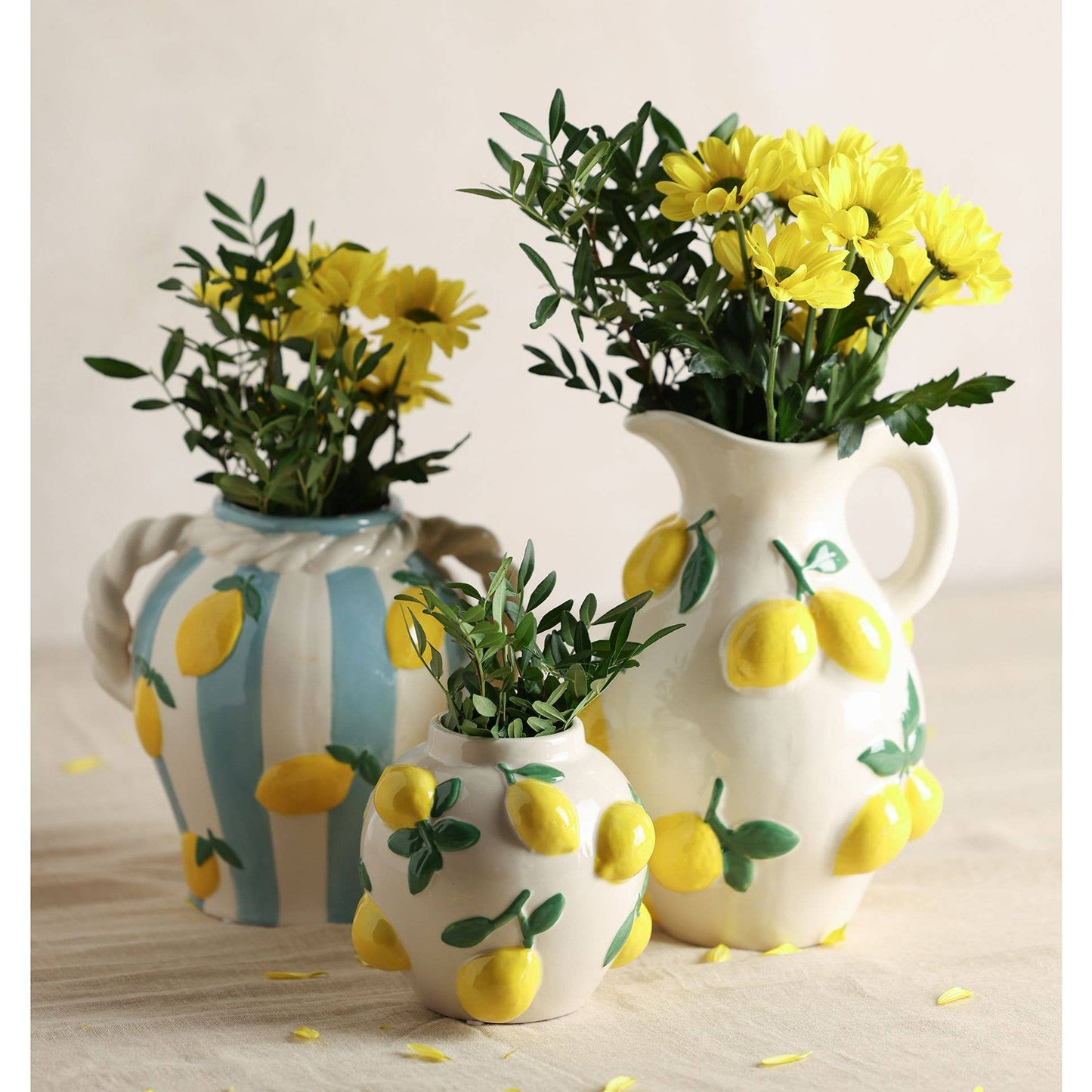 Vase Pichet Blanc Hestia Avec Citrons 25cm