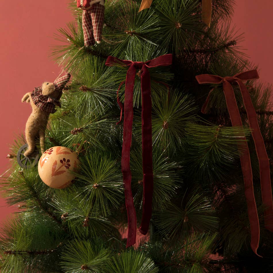 Ensemble de 4 boules de Noël en papier mâché peintes à la main rose et rouge