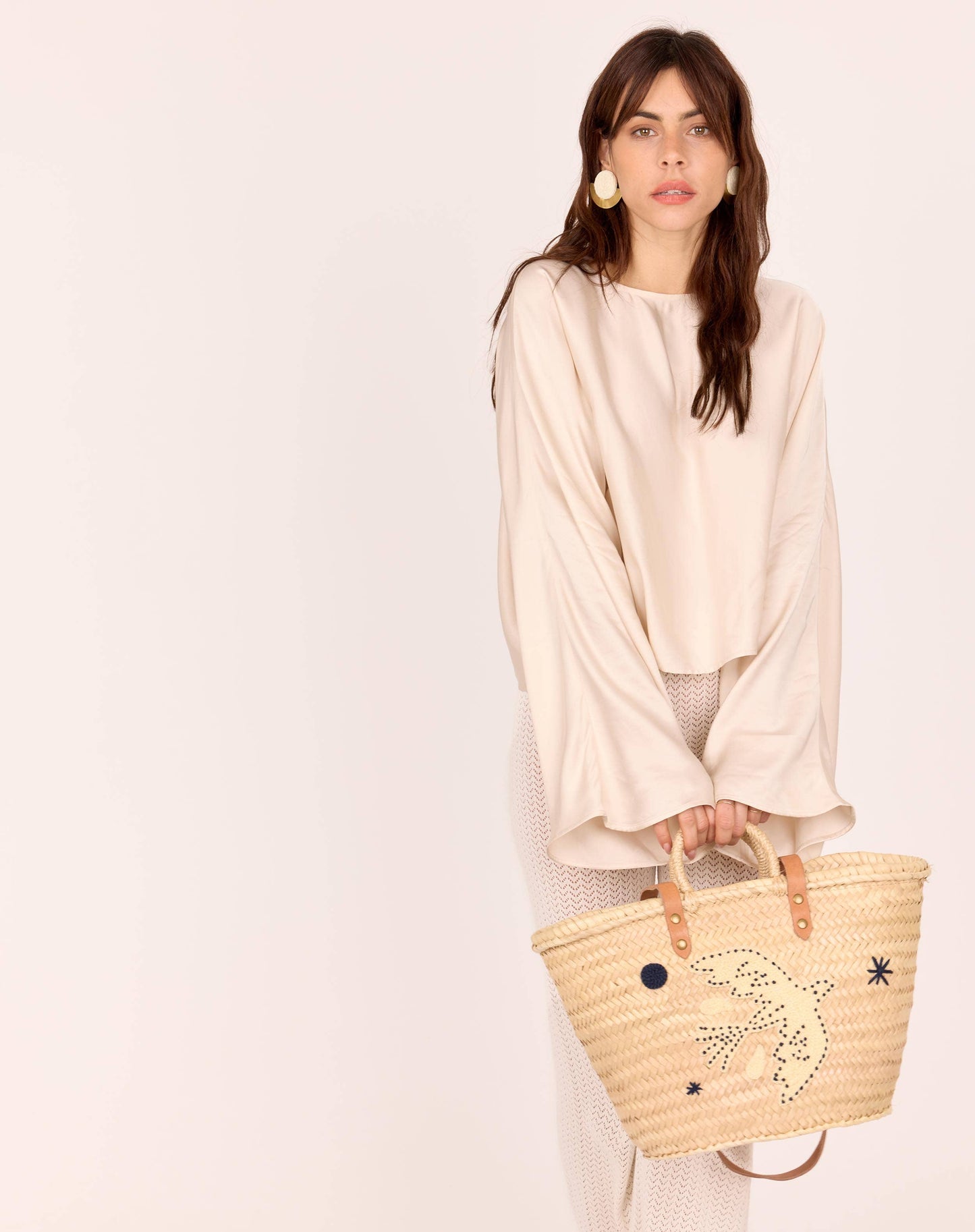 PANIER BRODÉ OISEAU BLEU MARINE PALOMA