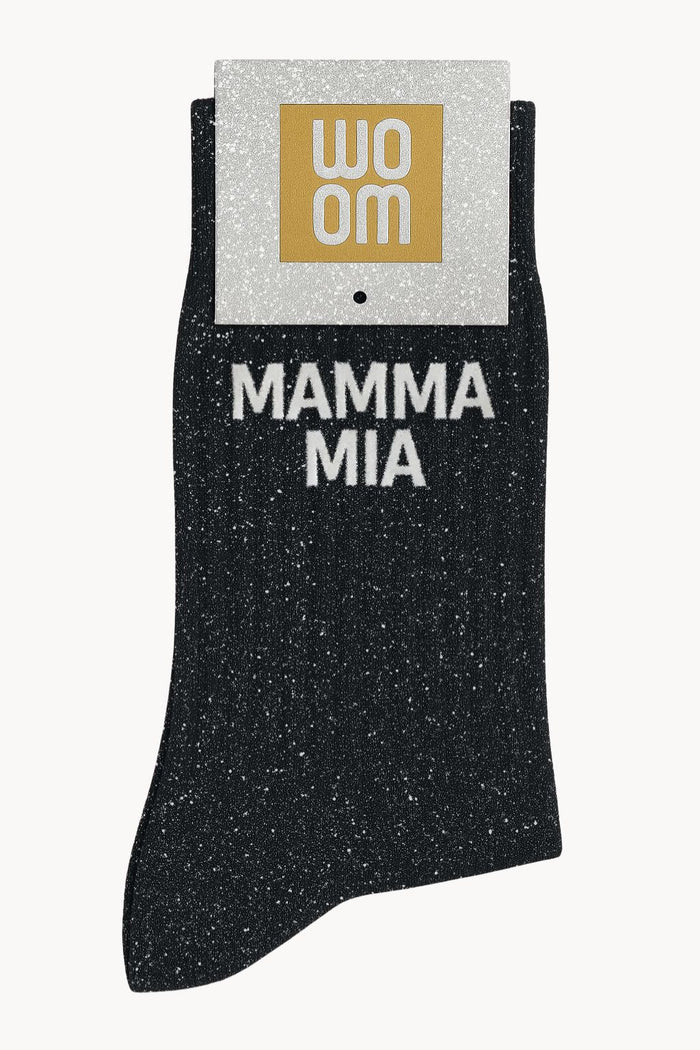 Chaussettes à Paillettes "Mamma Mia" Noir - Taille 36-40