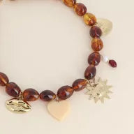 Collier sur fil - bouche, soleil, coeur, coeur en résine et pierres naturelles