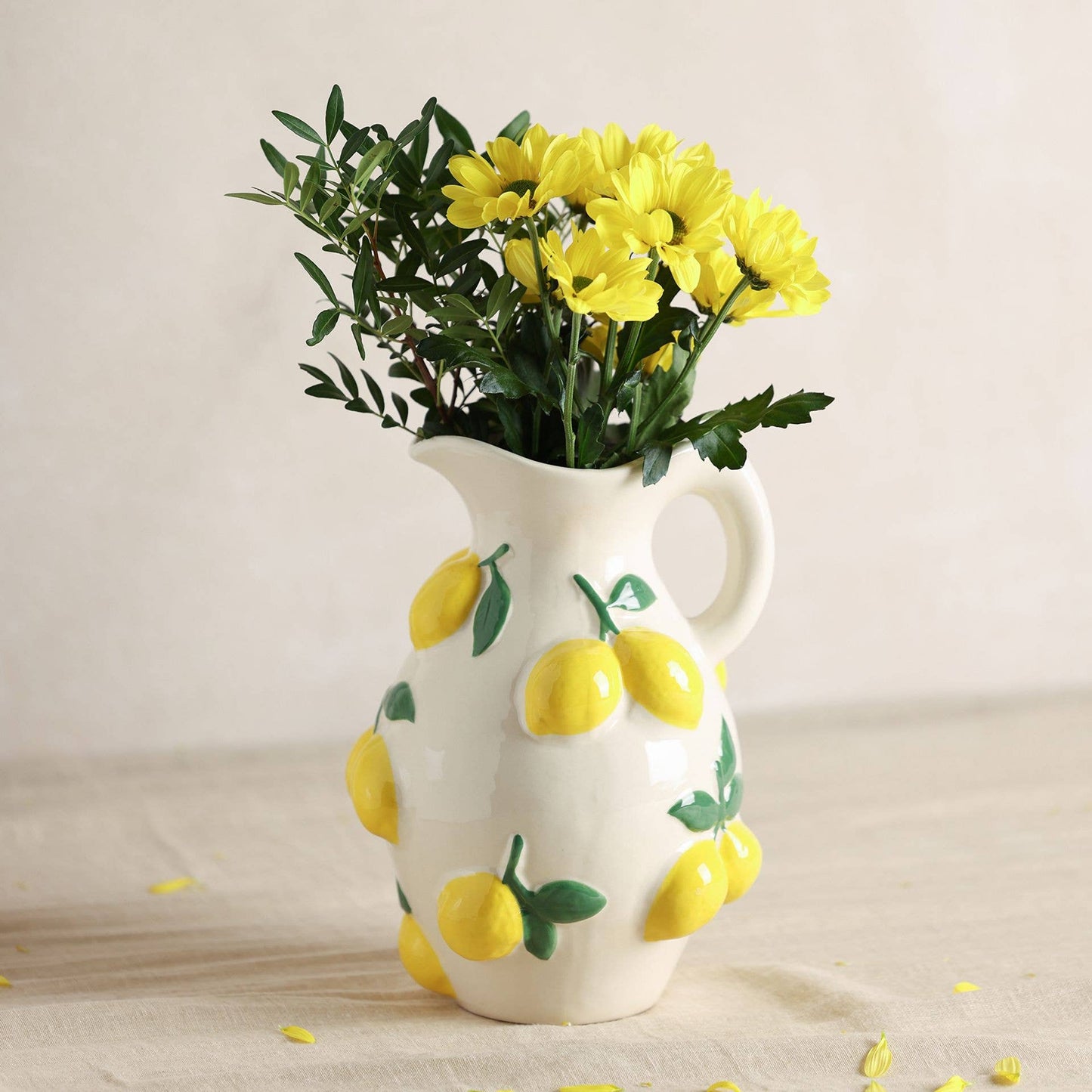 Vase Pichet Blanc Hestia Avec Citrons 25cm