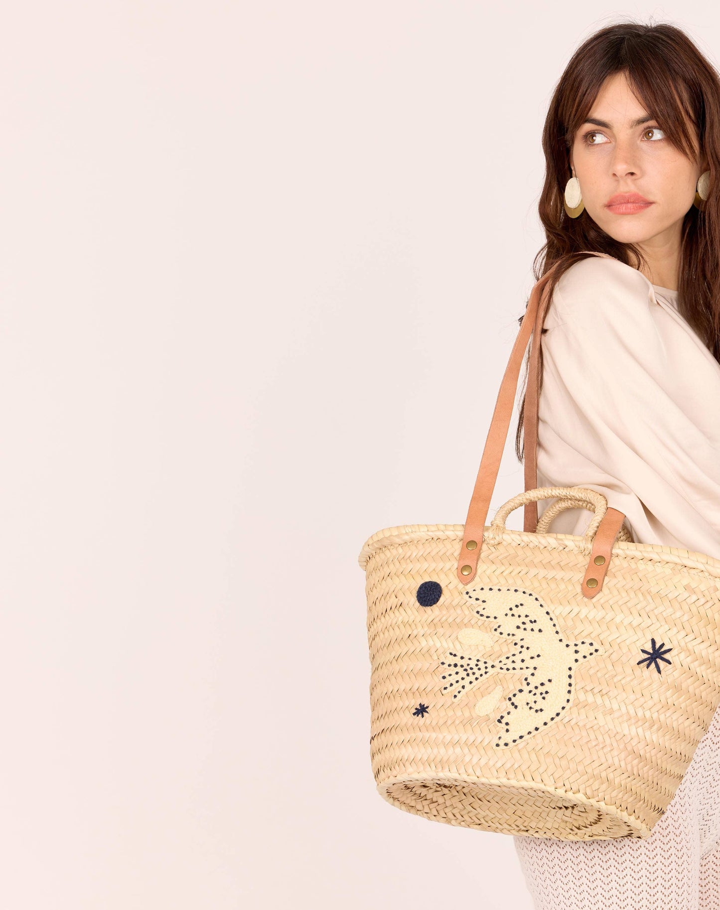 PANIER BRODÉ OISEAU BLEU MARINE PALOMA