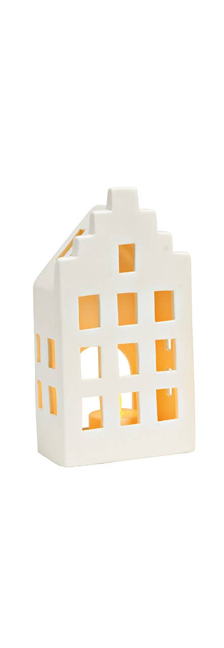 Maison photophore en céramique blanche (L/H/P) 10x18x6cm
