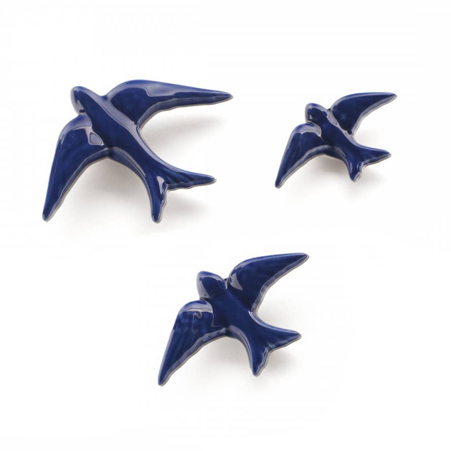 Ensemble de décoration murale en céramique avec hirondelles. (Aurites): Bleu cobalt