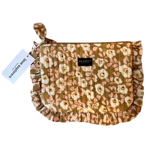 Pochette plate M - flower seventies kaki