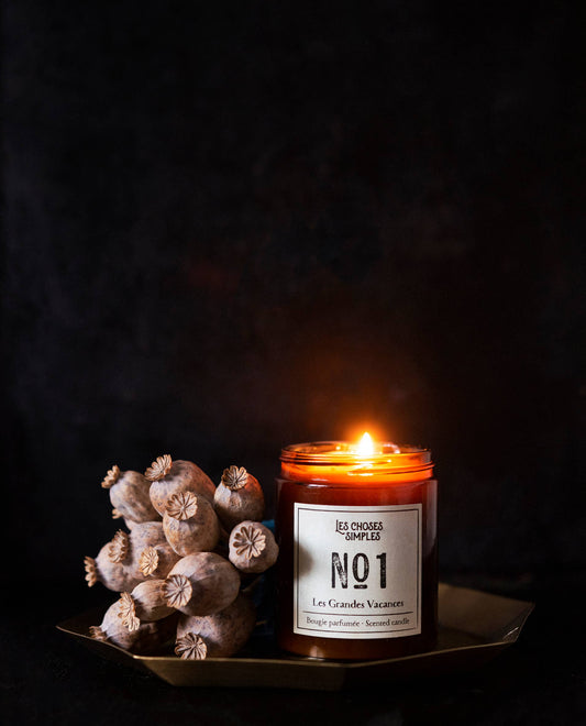 Bougie parfumée à la cire de soja de taille moyenne -Nr1 (ambre): Bougie + coffret cadeau