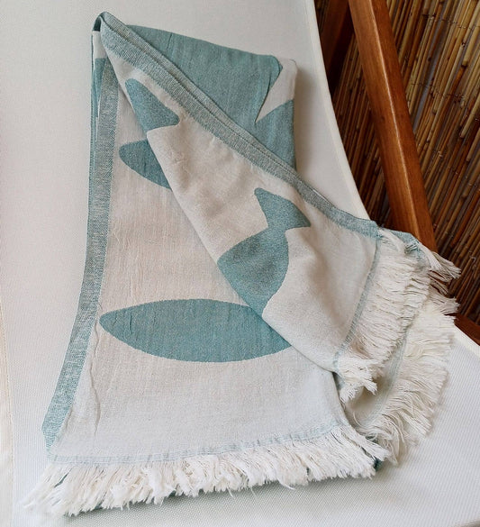 Fouta Poissons Vert céladon Jacquard 100% coton