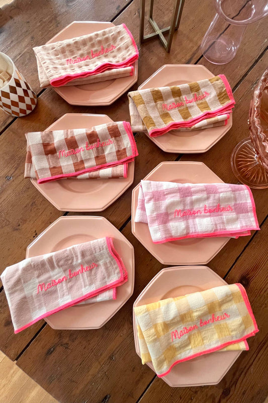 Lot de 6 serviettes de table broderie MAISON BONHEUR