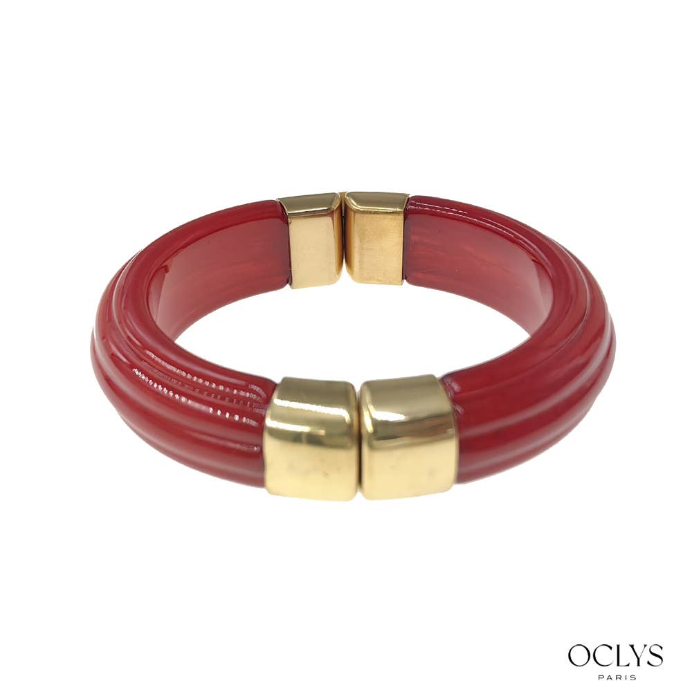 Bracelet manchette ouvert résine acier inoxydable doré Sara: Noir