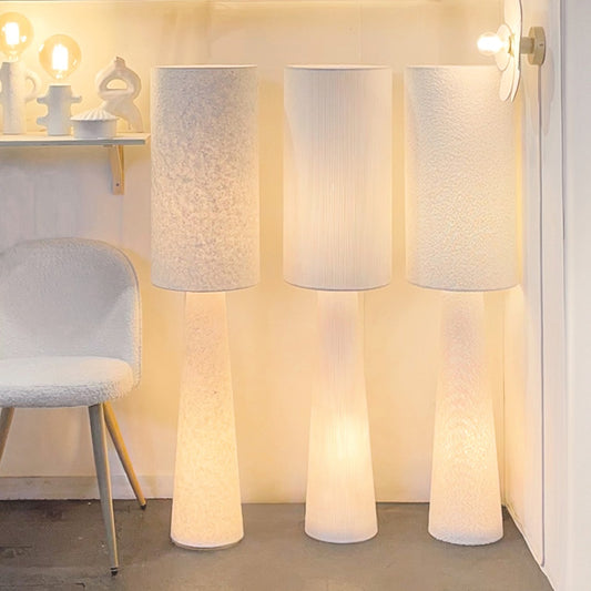 Lampadaire Saturne bouclette blanc