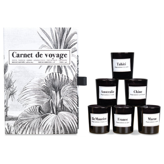 Coffret de 6 bougies carnet de voyage mini D4,5 H5cm