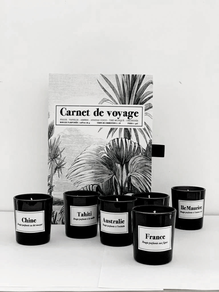 Coffret de 6 bougies carnet de voyage mini D4,5 H5cm