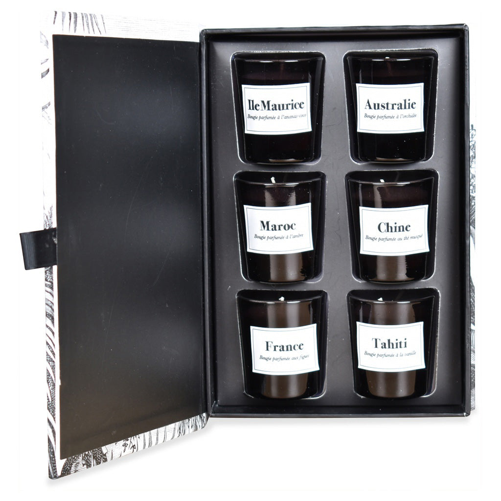 Coffret de 6 bougies carnet de voyage mini D4,5 H5cm