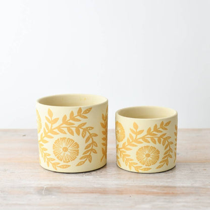 Cache-pot Fleur et Feuille Jaune, 13,5 cm
