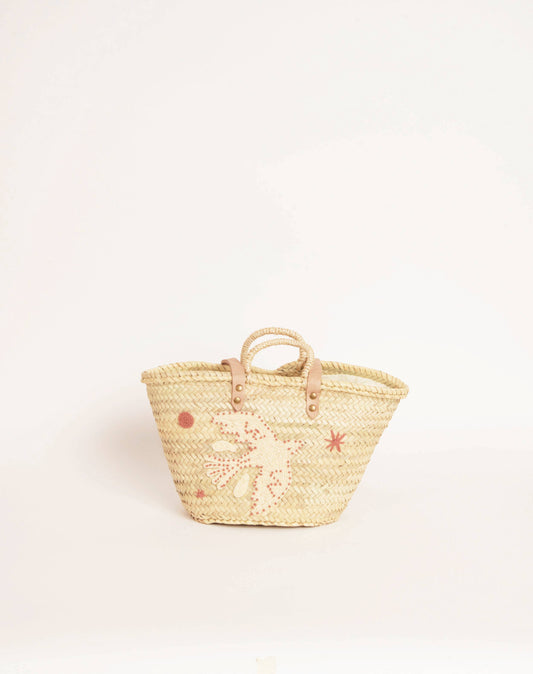 PANIER BRODÉ OISEAU ROSE PALOMA