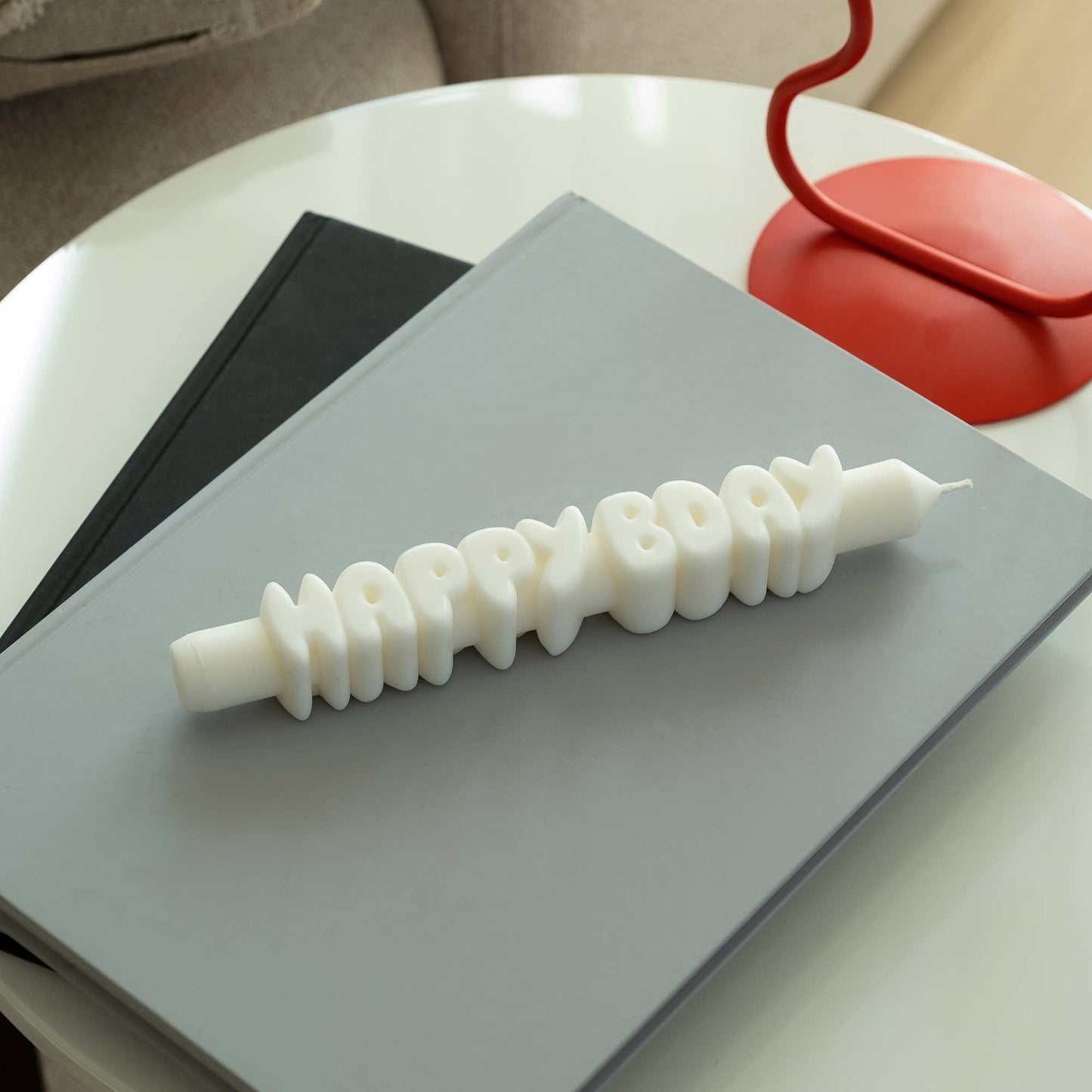 Bougie conique JOYEUX ANNIV - Fait main - Bougies coniques 3D de 9 pouces: Blanc