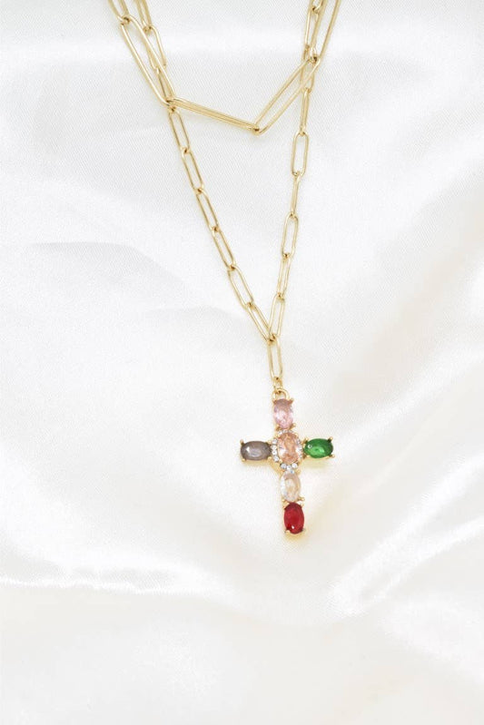 Collier croix en acier inoxydable - BJ210234OR-MUL