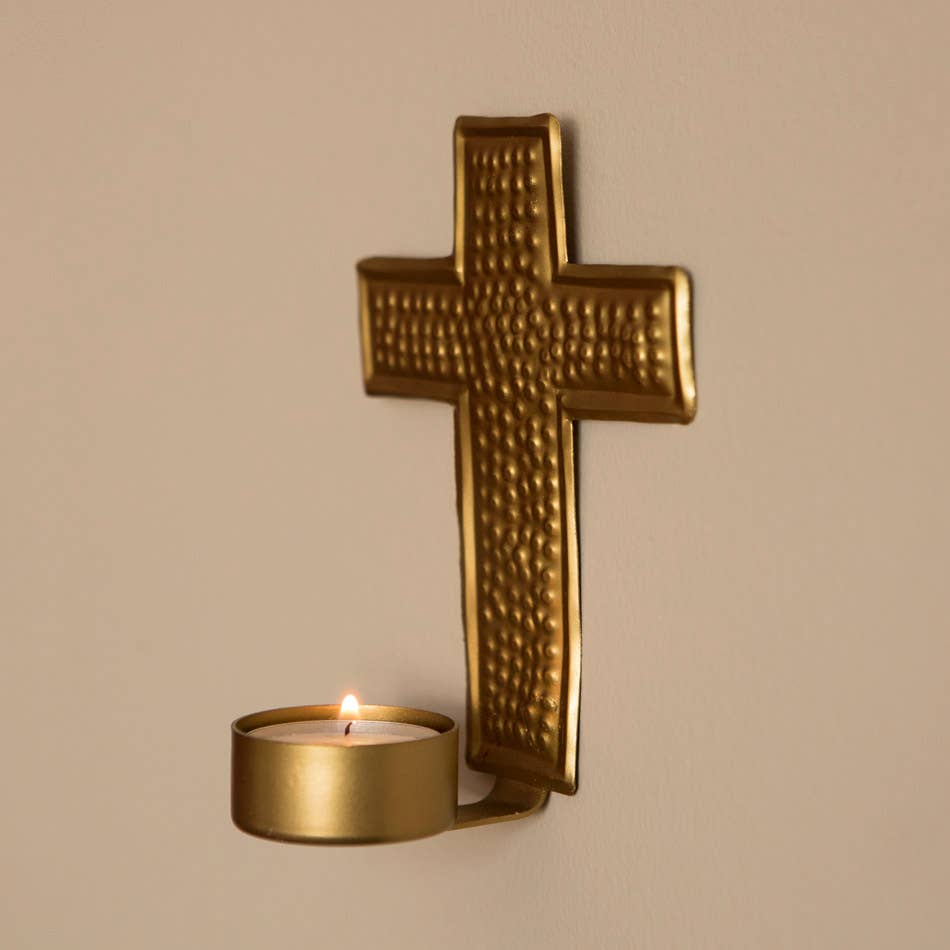 Porte-bougie mural en forme de croix pour bougies chauffe-plat