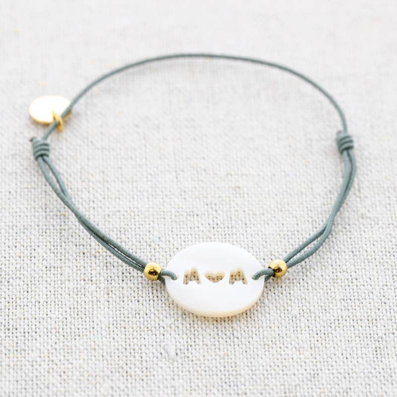 Bracelet élastique en acier avec nacre: Vert grisâtre