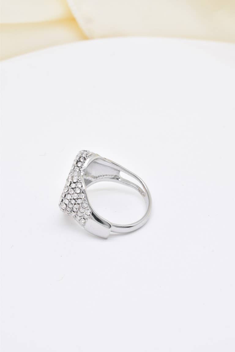 Bague cœur zircon réglable en acier inoxydable - BG310188: Argenté
