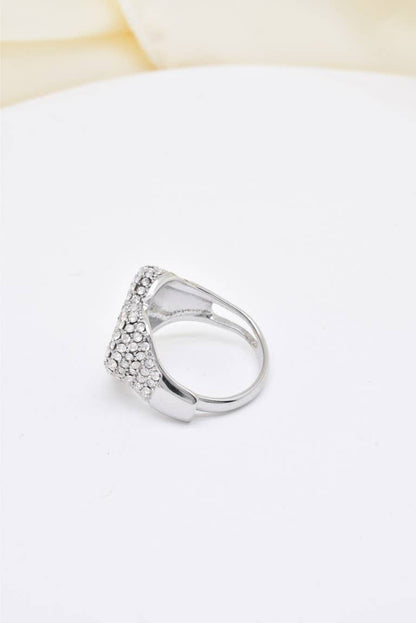 Bague cœur zircon réglable en acier inoxydable - BG310188: Argenté