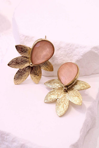 Boucles d'oreilles fleur pierre: Rose / TU