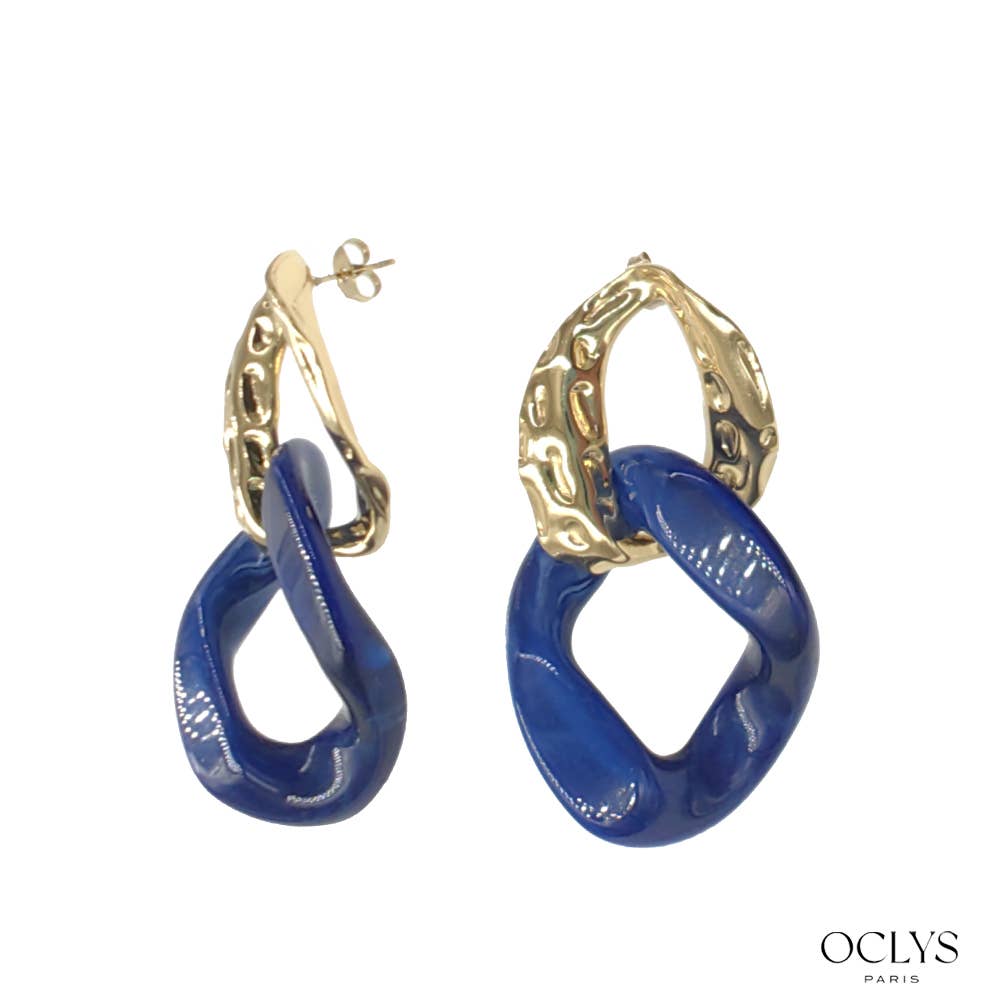 Boucles d'oreilles chaine résine acier inoxydable doré : Rouge