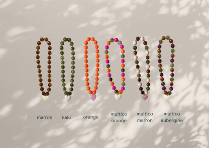 COLLIER ALMA - COLLIER PERLES RONDES / BOULES: Multico marron / kaki / aubergine