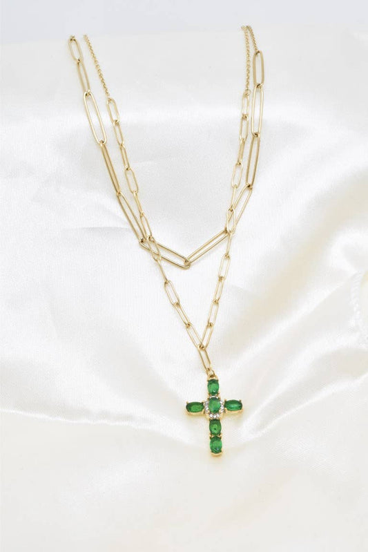 Collier croix en acier inoxydable - BJ210234OR-VR