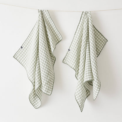 2 ESSUIE-MAINS 50 x 70 cm VICKIE Eucalyptus: Double gaze de coton - 125 gr/m² / OEKO TEX - BSCI - TRAITEMENT DES EAUX USÉES / 100% Coton
