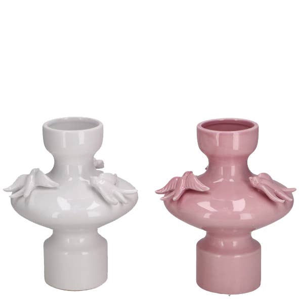 Vase en céramique Dolo avec oiseau, 2 couleurs, H19,5cm, Ro