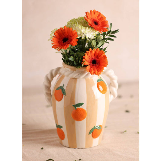 Vase Rayé Hestia Avec Oranges Et Anse Effet Corde