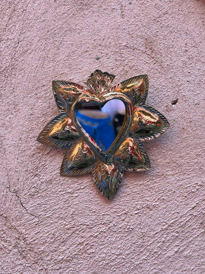 Miroir cœur Fleur, taille S, laiton, doré