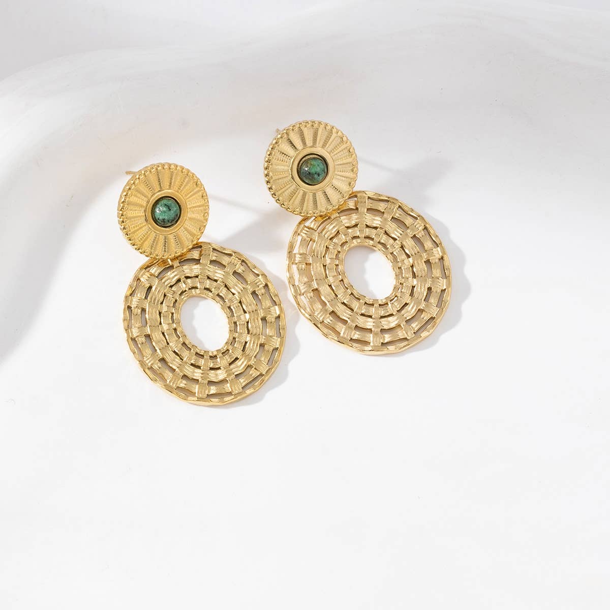 Boucles d'oreilles pendantes rondes - Coralie: Amazonite / Tu [1]