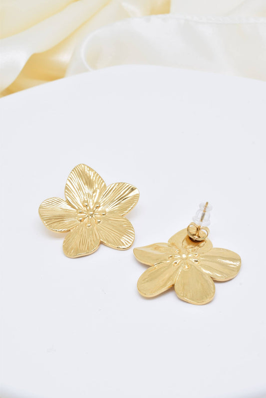 Boucles d'oreilles  fleur en acier inoxydable - BO100245: Doré