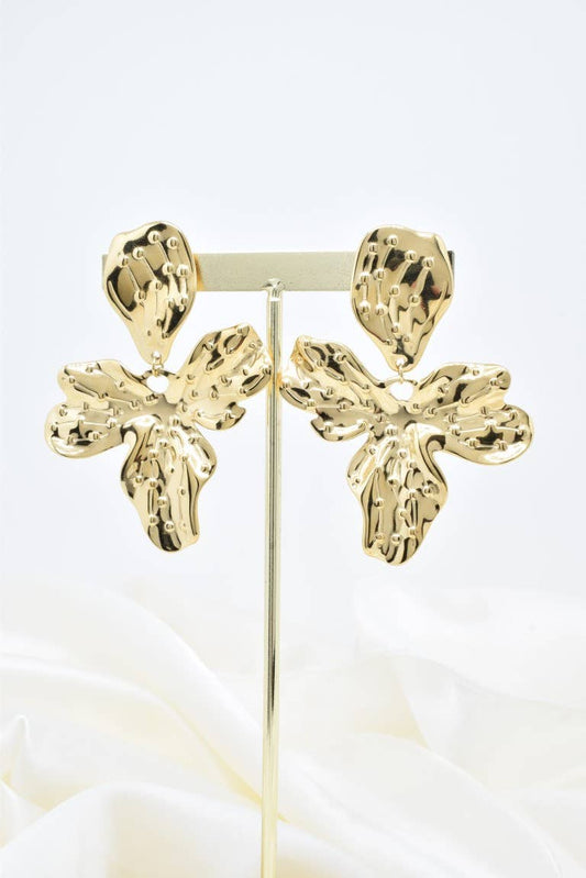 Boucles d'oreilles fleurs en acier inoxydable -BO100332: Doré