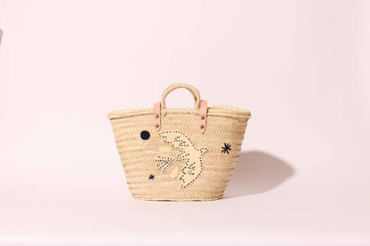 PANIER BRODÉ OISEAU BLEU MARINE PALOMA